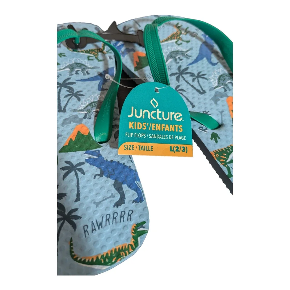 Kids Sandals - Size L 2/3 - Dinosaurs And Volcano's - Flip Flops - Casual Wear